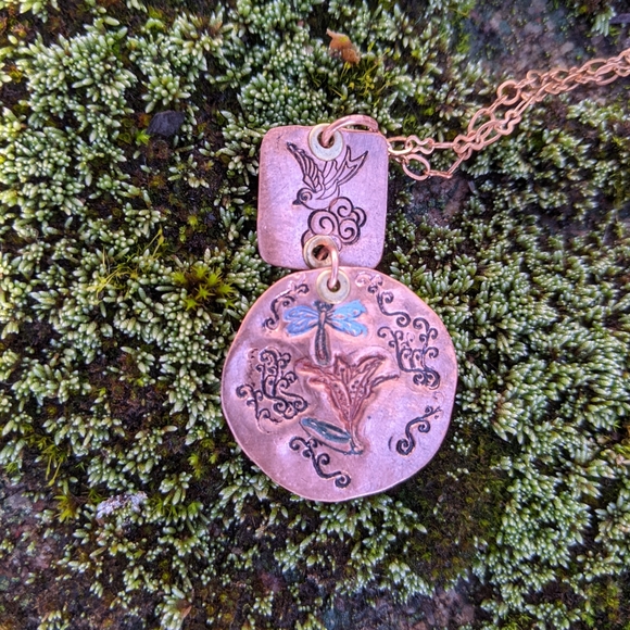SOLD ETSY- Lilly Garden Copper Artisan Pendant - Picture 2 of 5